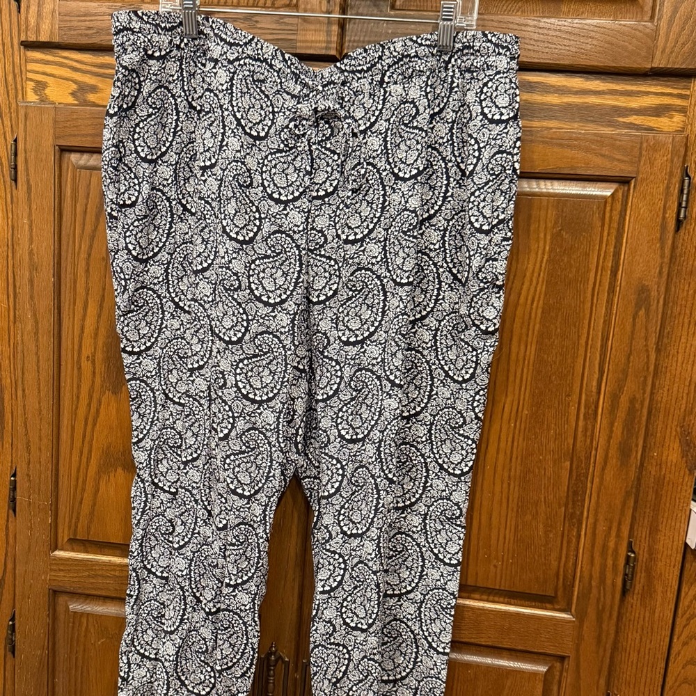 Talbots Pants 2XP Petite NWT Navy Blue Paisley Lightweight Career Casual